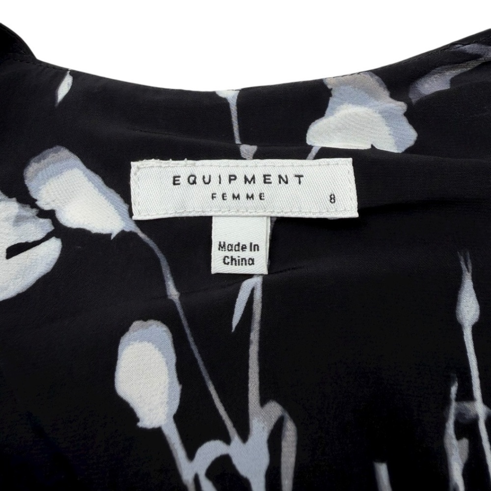 Equipment Neema Silk Feel Wrap Midi Dress Black White Floral Size 8 - Picture 8 of 15